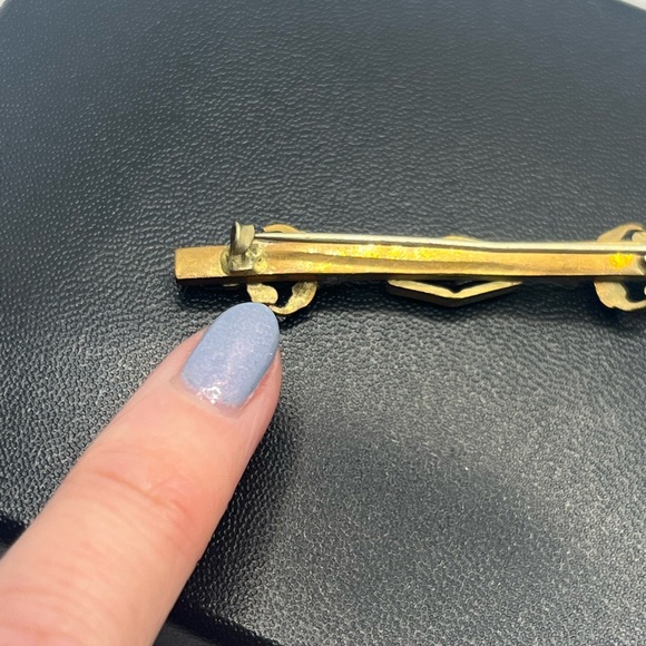 Victorian gold tone purple glass stone vintage bar brooch pin c clasp antique - Picture 7 of 15